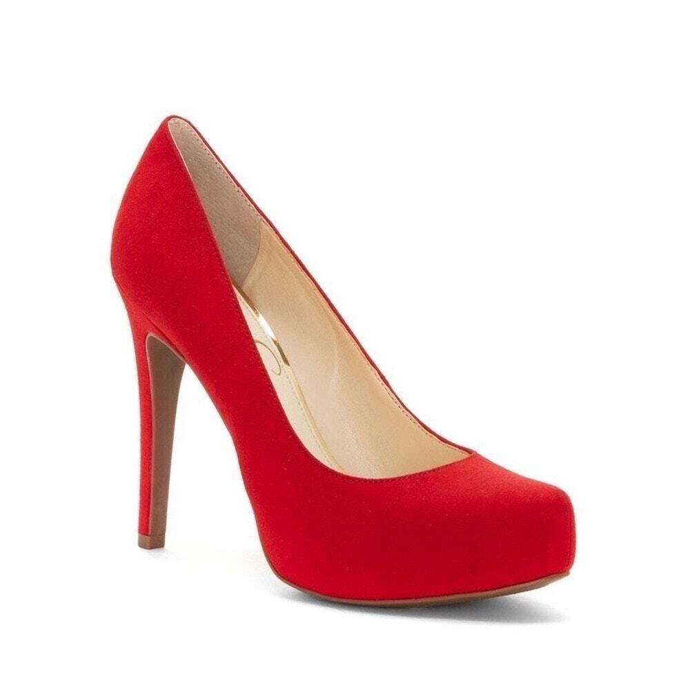 Jessica Simpson Sz 6.5 Red Faux Suede Platform Stiletto High Heel Slip On Pumps